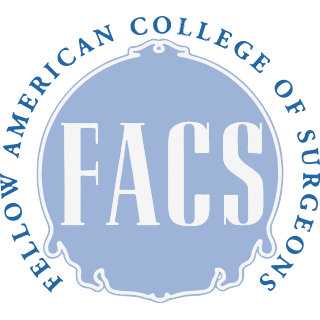 Light blue circular emblem with "FACS" in large letters at the center; surrounding text reads "Fellow American College of Surgeons.