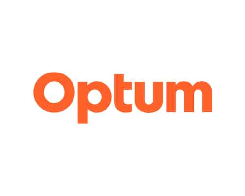 The image shows the Optum logo with the word "Optum" in bold orange letters on a white background.