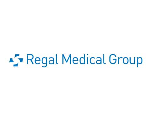 Regal Medical Group logo featuring blue geometric emblem and the company name in blue text on a white background.
