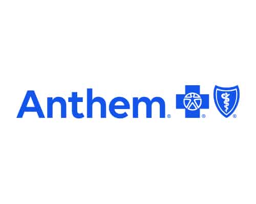 The Anthem logo with blue text and Blue Cross and Blue Shield symbols on a white background.