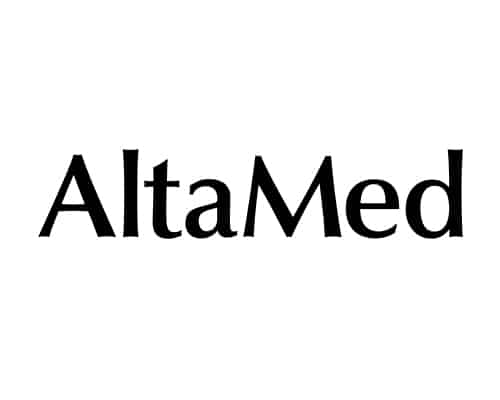 The image shows the word "AltaMed" in black serif font on a white background.